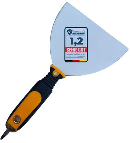 BACHSAM® spatola per fughe in acciaio inox, spatola con manico a vite, spatola larga con impugnatura morbida e punta a croce, spatola per cartongesso, mezzaluna 150mm (150mm)