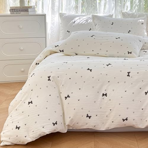 VOGIAY Bettwäsche 135x200 4teilig Weiß Herzen Schleifen Bettwäsche Teenager Mädchen aus Microfaser, ÖKO-TEX Bettwäsche Set - 2 Bettbezug 135x200 und 2 Kissenbezug 80x80 cm mit Reißverschluss