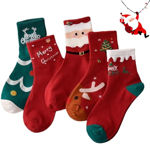 FESDMOH 5 Paires Chaussette de Noel, Chaussette Noel, Chaussettes de Noël Femme, 36-42, Pour Homme Femme
