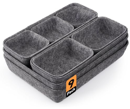 Voniobuy Schubladen Organizer, 9 Stücke Filz Schubladenbox Ordnungssystem, Aufbewahrungsboxen Set in 4 Größen für Home/Büro (Dunkelgrau)