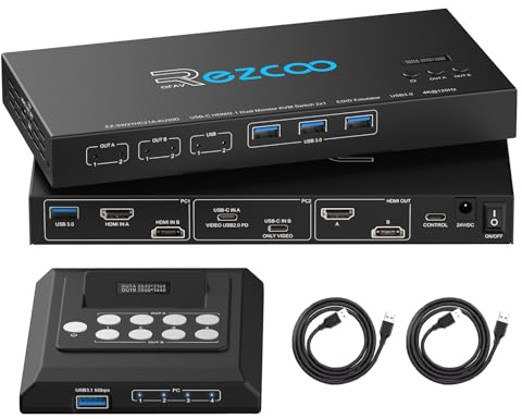 4K@120Hz HDMI DP KVM-switch, dubbel skärm, USB 3.0, 2 bildskärmar, 2 datorer, EDID-emulatorer för 2 PC-delar, 2 skärmar och 4 USB 3.0-portar, SPDIF-kopieringsexpansionsläge, 2 USB-kablar och styrenhet