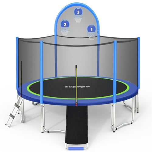 Zupapa 1500LBS Weight Capacity No-Gap Design Kids Trampoline 16FT 15FT 14FT 12FT 10FT Outdoor Safety Enclosure Trampolines with Non-Slip Ladder for Children, Adults & Family Backyard Fun
