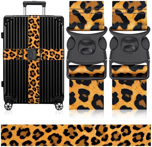 MOTONG 2 Stück Koffergurt-200CM Kofferband Verstellbare Rutschfestes, Kofferband Auffällig Personalisierte Zur schnellen Identifizierung Kofferbänder Kreuzgurt, Luggage Strap (Dunkel Leopard)