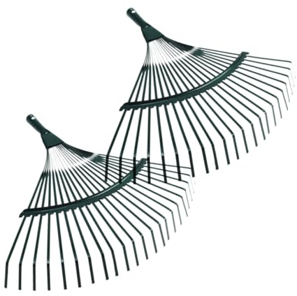 SEWACC Rastrelli Da Giardino in Metallo 2 Pezzi Manico in Legno Rastrello Per Foglie Da Giardino a 22 Denti Per Pulizia Prato Utensili Giardinaggio Per Cortile e Fattoria