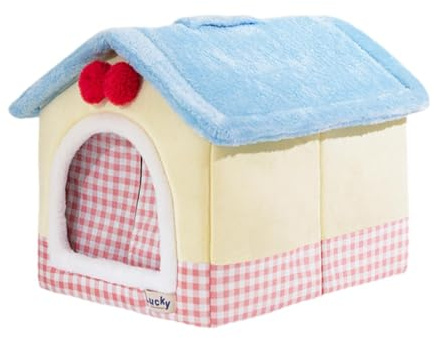 KiBcsLic Cat Bed Cuccia Semichiusa in Peluche Soffice per Gatti E Cani di Taglia Tenda con Cuscino Rimovibile Struttura Autoregolante per Riposo C, XL