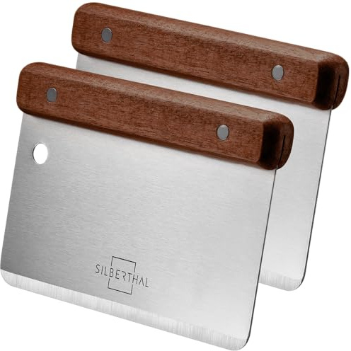 SILBERTHAL Teigkarte 2er Set Edelstahl 16cm groß | Teigschaber für Brot, Pizza, Gemüse - Teigmesser zum einfachen Portionieren, Schneiden und Aufschaben