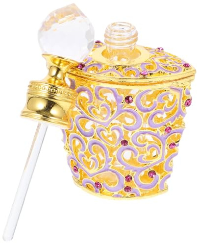 Toyvian Botella de Perfume Recargable de Vidrio Vintage Esmaltada 10 Ml, Frasco Pequeño para Aceites Esenciales, Diseño Árabe Púrpura, Adecuado para Viajes y Decoración del Hogar
