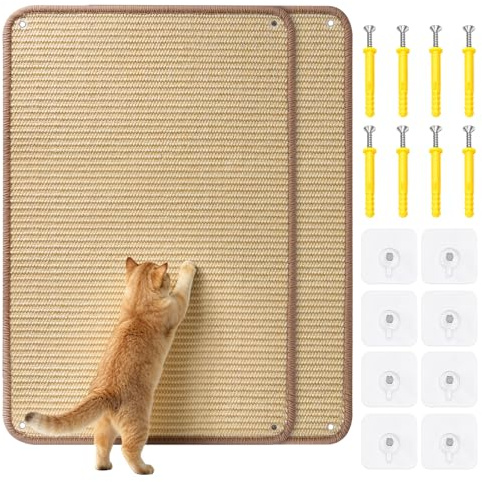 Tappetino Tiragraffi per Gatti, 2 Pezzi Tappeto in Sisal Naturale di Alta Qualità, Protezione Antigraffio per Divano, in Sisal, 60x40 cm, Tappetino Tiragraffi Robusto, Protegge i Mobili