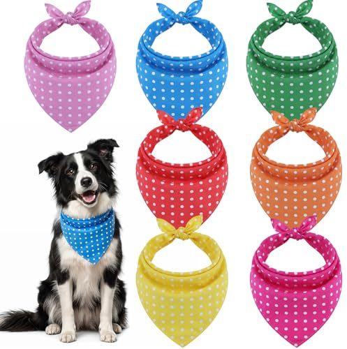 Bmeigo Dog Bandana 7pcs Pet Bandanas Cute Dots Triangle Bibs Fits 21 Neck | Soft, Wrinkle Resistant, Adjustable, Colourful Scarves for Medium Large Dogs Birthday Holiday Decoration & Fur Protection