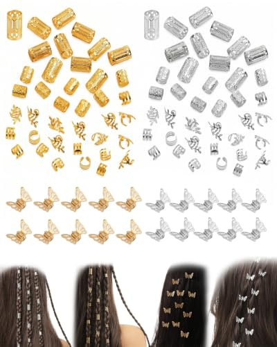 BTACGWP Accesorios para Dreadlocks, 100pz Brazales Metálicos 50 Dorados+50 Plateados, Clips Ajustables Anticaída Montaje Seguro DIY para Trenzas y Rastas