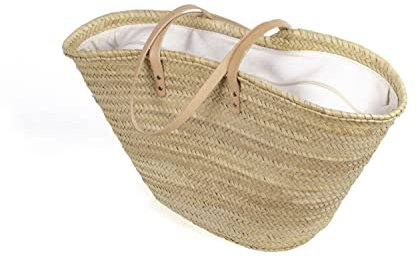 Cesta Capazo de Palma con Asas Bandolera 5340-8B - Cestería Aparici | Hecho a Mano, Cierre de Tela, Ideal para Playa, Picnic y Compras (45x25x27 cm, Tela Beige