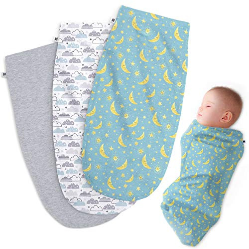 Henry Hunter Swaddle | Die einfachen Pucktücher für Neugeborene | Weiches, dehnbares Baby-Wickeltuch und Bequeme Baumwoll-Puckdecke 0-3 Monate, 3er-Pack (Wolke | Mond | Hellheide)