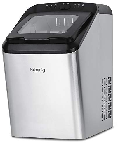 H.Koenig Máquina para Hacer Hielo Profesional 15kg en 24h KBP40, 2 Tamaños de Cubitos de Hielo, Automático, Enchufable Posible Silenciador 2,8L, Rápido Cubito de Hielo Listo en 6 min