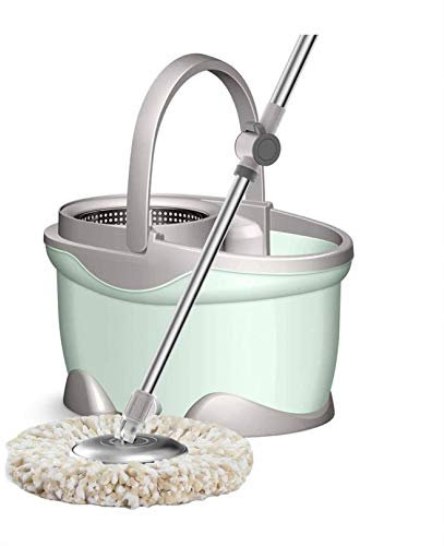 Juego De Fregona Y Cubo, Deshidratación Automática, Fácil De Limpiar, Varilla De Fregona De Acero Inoxidable Fregona Giratoria Plana Compacta Y Cubo Con 3 Recargas De Microfibras Adicionales, Green