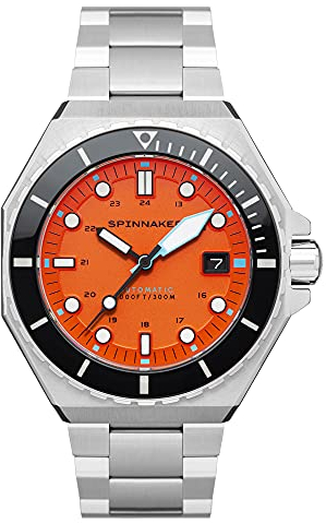 Spinnaker Herren 44mm Dumas Automatik Tangerine 3-Zeiger-Uhr mit massivem Edelstahlarmband SP-5081-BB