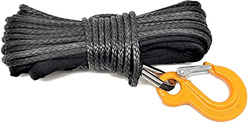 Cable de cabrestante sintético negro AIR119 con gancho, 3,5 t, 6 mm, 15 m, para UTV, ATV, quad, Offroad, 4 x 4 SUV
