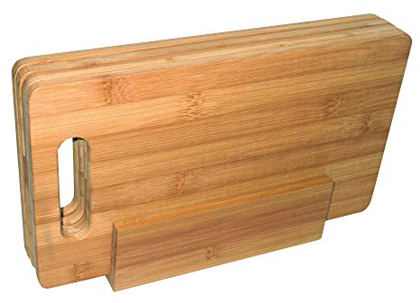 Point-Virgule 4 Frühstücksbrettchen aus Bambus Holz mit Halterung, Holzbrett für Küche, 29x16cm