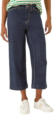 Roman Originials Denim Culottes for Women UK Ladies Cotton Cropped Trouser Wide Leg Jean Stretch Pants Capri 3/4 Length Three Quarter Summer Loose Casual Spring - Indigo - Size 20