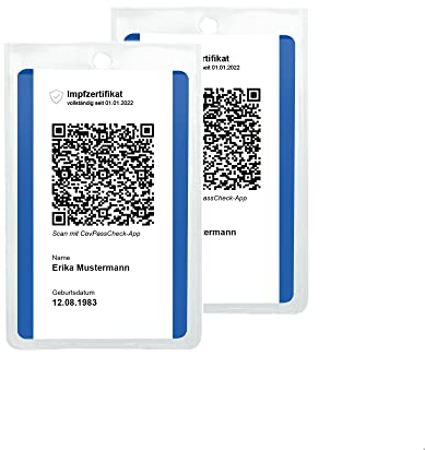 2X Impfkartenhülle - Schutzhülle für neuen Impfnachweis, Digitale Impfbescheinigung im Kartenformat (54 x 85 mm) - Platz für Personalausweis - mit Stanzung für Band - Made IN Germany