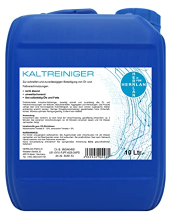 HERRLAN® Kaltreiniger 10 Liter – Industrie-Reiniger für Motoren, Maschinen & Werkzeuge – entfernt Öl & Fett – hohe Kriechfähigkeit – Sonderanfertigung – Made in Germany