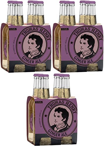 Thomas Henry Ginger Ale - besonders würzig - (3 x 4 x 0,2 l Glas MW) 3er Set Ingwerlimonade zum Mixen deiner Longdrinks und Cocktails mit Whisky, Rum & Co.