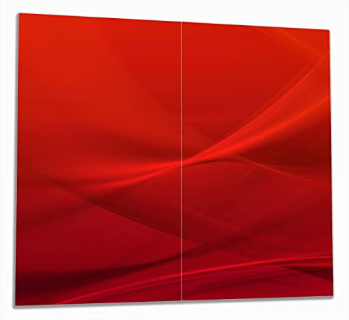 Wallario Herdabdeckplatte/Spritzschutz aus Glas, 2-teilig, 60x52cm, für Ceran- und Induktionsherde, Abstrakte rotes Muster - roter Stoff