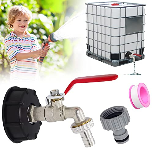 THATSRAD IBC Tank Adapter Zubehör Wasserhahn IBC Container Tankadapter Auslaufhahn 1/2 Gartenschlauch Messing IBC Tank Gewebedichtband Kugelauslaufhahn für 1000l IBC-Regenwassertanks Regentonnen