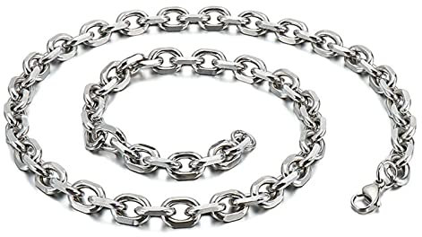 Kette Ohne Anhänger Edelstahl 65 cm, Halskette Herren Hip Hop Gliederkette 11mm Breit Silber