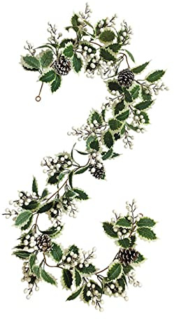 180 cm weiße Beeren Weihnachtsgirlande künstliche Beerengirlande mit Tannenzapfen und Stechpalmenblättern, Wintergrüngirlande für Weihnachten, Kaminsims, Kamin, Urlaubsdekoration