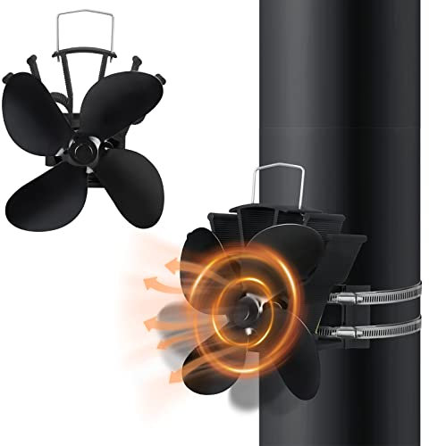 XMTECH Ventilatore per camino a 4 blade con anello di ricambio, silenzioso, per camino, senza corrente, per forno a legna, per stufa a legna, camino