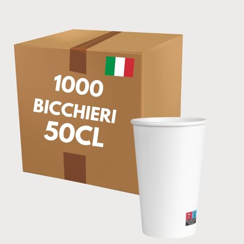 COVR 1000 Gobelets carton blanc 50cl - 16oz / 1000 unités, Recyclables, Boisson Chaude et Boisson Froide, Solide et Bonne Prise en Main, Résistant