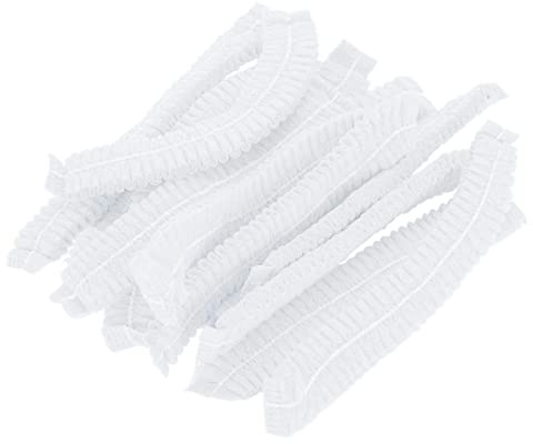 Septpenta 100 Stück Einweg Bouffant Kappen, 21 Zoll Haarnetz, Großer Raum, Hochelastisches Doppelgummiband, Strahlmund, Vliesstoff Staubkappe für Gastronomie, Schönheitssalons, Fabrik(Weiß)