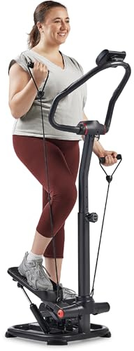 Sunny Health & Fitness 2-in-1 Power Stepper, Large, 400 lb Weight Capacity, with Resistance Bands, Height-Adjustable, Low-Impact Cardio, Space-Saving Design, Bluetooth + SunnyFit App