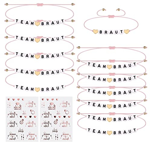 Kssvzz 12 Stück JGA Armbänder Frauen und 2 Stück Aufkleber aus Roségold | JGA Accessoires für Junggesellenabschied, ideal für Hochzeit, Dating und als Begleitgeschenk