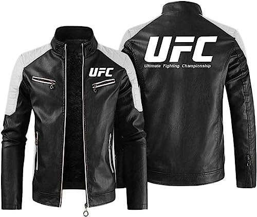 SHMIZZ Veste de moto en cuir pour homme - Impression UFC - Coupe-vent - Veste à col montant épais et chaud - Cadeau pour adolescent - D | 4XL