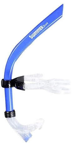 SwimmerShop Tubo Respiratore Snorkel Boccaglio Frontale Nuoto Allenamento con Valvola di Spurgo - Adulto (Blu)