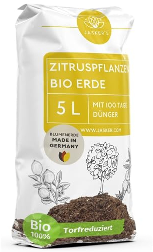 JASKER'S Bio Zitruserde 5 L mit Dünger - Mediterrane Pflanzenerde - 100% natürliche Rohstoffe - torfreduzierte Blumenerde & optimale Nährstoffversorgung für leckere Zitronen - Zitruspflanzenerde