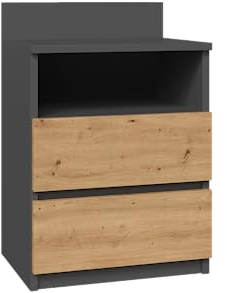 3E 3xE living.com 3xEliving Nachttisch, Nachtkonsole mit 2 Schubladen in Anthrazit & Artisan Eiche (B:40cm x H:59cm x T:32cm)