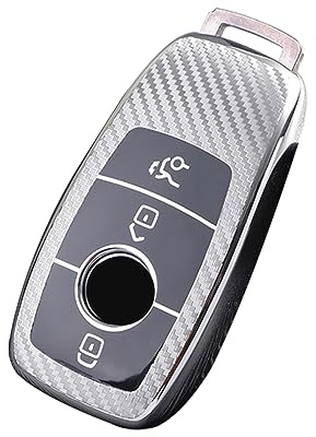 KUNIO Schlüsselhülle Passt für Mercedes A B C E S G Klasse GLC CLE GLB CLA W177 W247 B200 W205 S63 AMG A200 MS Autoschlüssel Hülle Schutz TPU SchlüsselCover 3 Tasten Silber