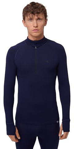 DANISH ENDURANCE Underställ i merinoull för män, långärmad tröja, med eller utan blixtlås, Mörkblå Halfzip, L