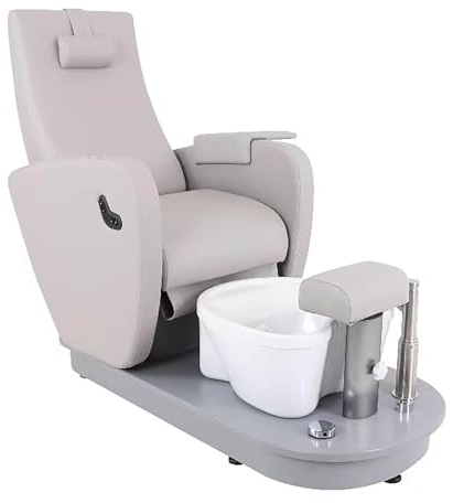 physa wellness & lifestyle Havana Fußpflegestuhl elektrisch mit Fußwanne 105 W 200 kg grau Rückenlehne neigbar: 105-140° eingebaute Ablasshahn Brause Kosmetikliege Pedikürestuhl Stuhl für Fußpflege