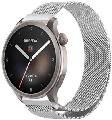 PaceBid 22mm Métal Bracelet pour Amazfit Balance 3/2/Ultra, Femmes Hommes Métal Acier Inoxydable Tissé en Maille Ajustable Magnétique Bracelet de Montre pour Amazfit Balance/Bip 6/5/Bip Max - Argent