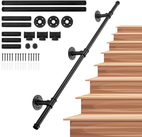 Yuhtech Corrimano per Scale, Corrimano per Scale in Metallo da 1,25 m, Balaustra a Muro per a Balaustra, Antiscivolo per Gradini Interni Esterni
