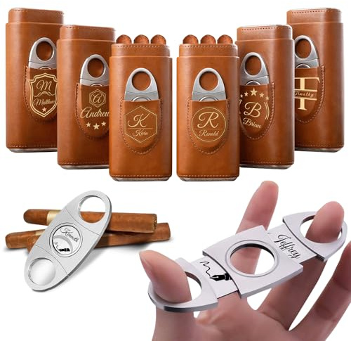 Cozifitgear Personalisiertes Zigarrenetui mit Cutter - Groomsmen Vorschlag, Bester Mann, Ehemann, Freund Geschenk für Ihn (Braun)