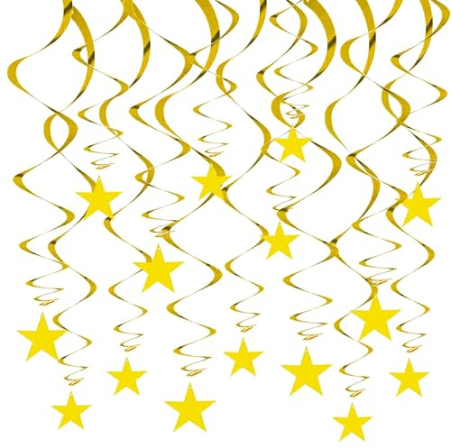 RIBBOOO Golden Stern Hängende Reflektierende Spiralen Girlande 15 PCS Luftschlangen für Geburtstag Weihnachten Abschlussfeier Hochzeit Partydeko Dekorationen