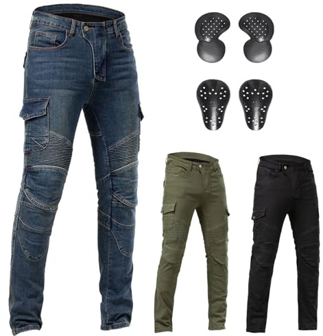 Motorcycle Pants CE Armored Motorbike Jeans Motocross Dirt Bike Riding Gear,Blue,XL=38W/31L