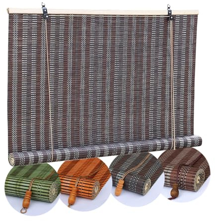 Retro Bambus Rollo Ohne Bohren, Bambusrollo Seitenzug Fenster Rollos 50-150cm, Rollo Bambus Raumteiler Balkon Küche Terrasse Türvorhang Fenster-Rollos Jalousie, Lichtfilterung Wetterfest(Green,130 x 2