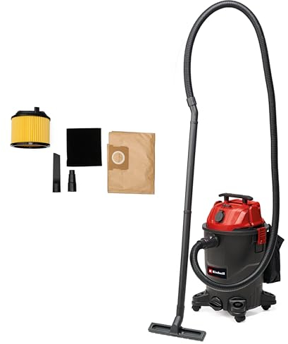 Einhell Aspirateur eaux et Poussières TC-VC 1930 A (1 500 W, Capacité d’aspiration de 190 mbar, Prise de Courant Asservie, cuve de 30 l, Poignée, avec Accessoires, Filtres et sac Collecteur)