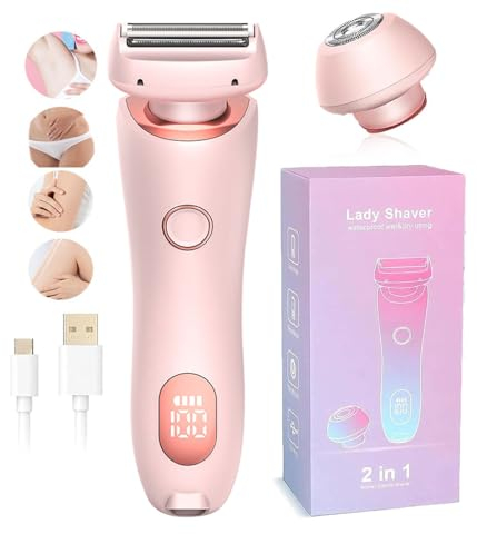 Rasierer Damen, 2024 Neu Skin Glow Pro Rasierer Wet & Dry, 2 in 1 Lady Shaver für Damen Elektrisch, Kabelloser Rasierer mit LED-Anzeige, Elektrorasierer für Bikinizone, Arme, Beine, Achseln (Rosa)