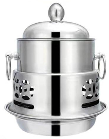 SUPBEI Traditioneller Chinesischer Kupfer-Hot Pot Vintage Shabu Topf, Shabu Shabu Kupfer Hot Pot Herd Hotpot-Pfanne Edelstahl-Chafing Dishes, Alkoholtopf, Kocher, Einzelbuffet,B
